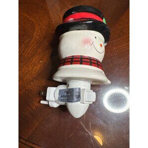 Snowman Ceramic Night Light With Plug-In & Red 5" Plaid Scarf  67-26